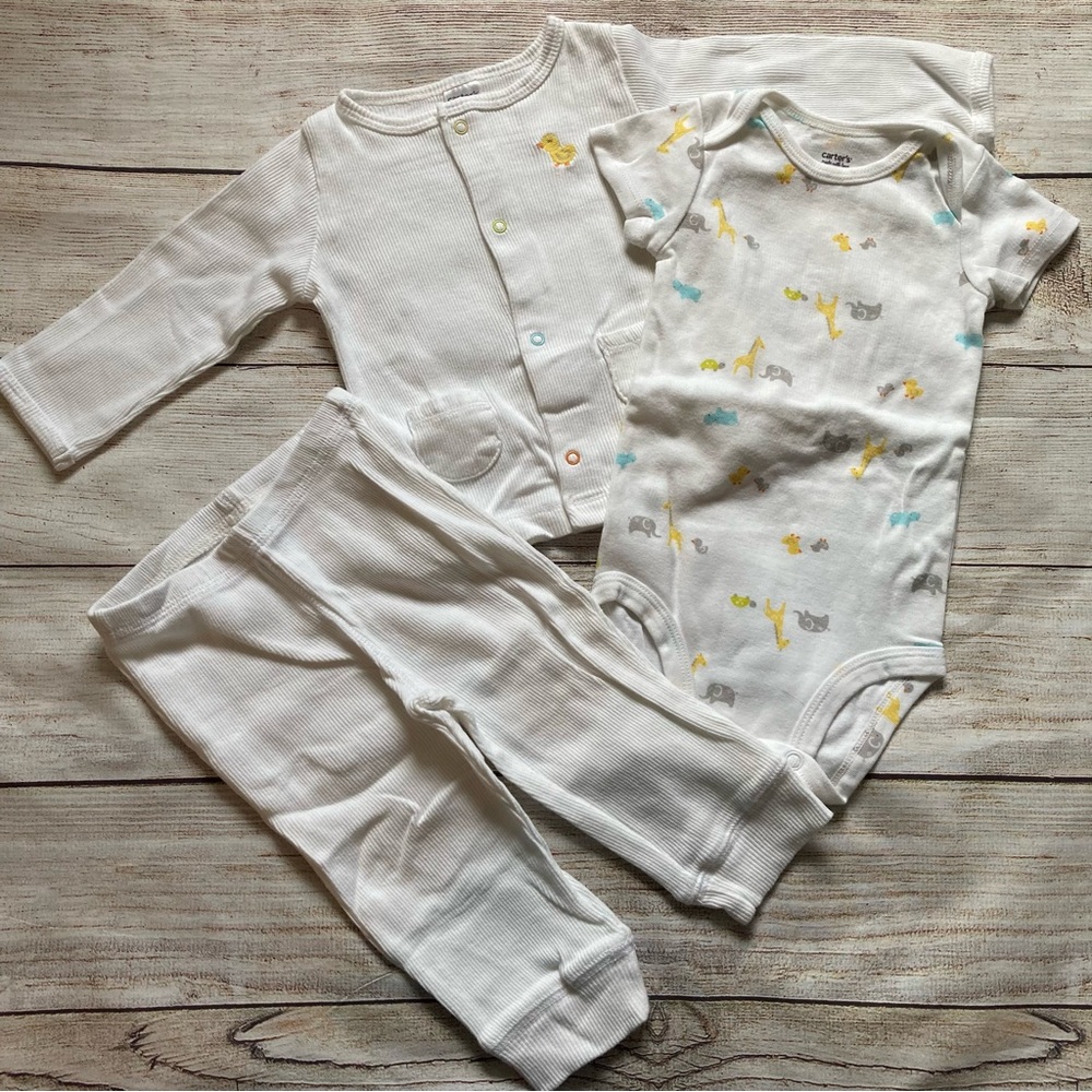 Carter's 3 Piece Animal Outfit Set Gender Neutral 9 Months White Yellow